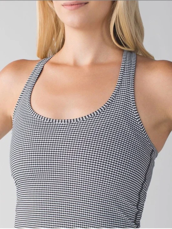 Lululemon Racerback Tank Size 8 Black White Gingham Check Athletic Top - Picture 2 of 4